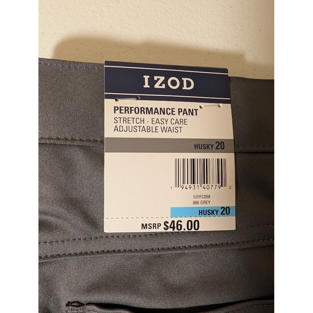 IZOD Performance Pants Grey Husky 20 Adjustable Waist Stretch Easy Care NWT - Picture 1 of 2
